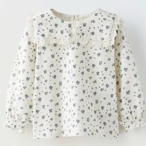 Zara Floral Kids Top with Ruffle Collar Sz 5/6 yrs